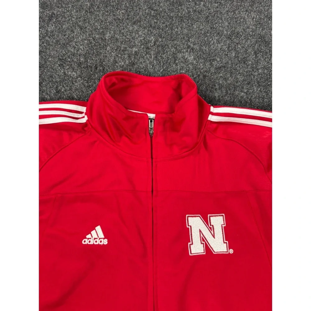 Adidas Nebraska Cornhuskers Full Zip Track Jacket Red 3 Stripe NCAA